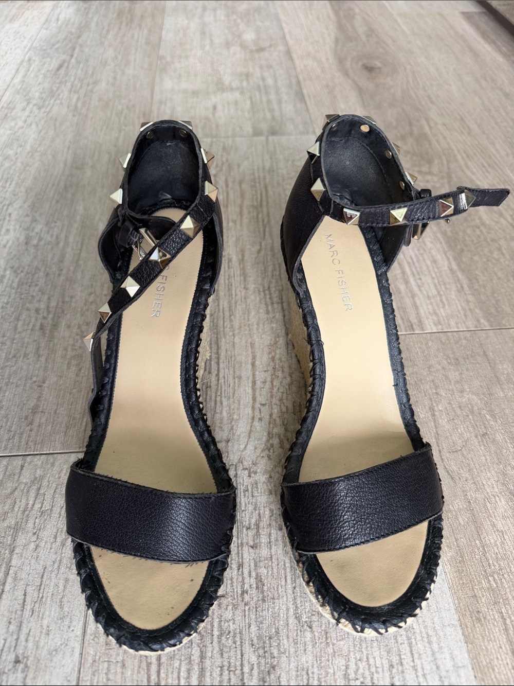 Marc Fisher Black Studded Wedge Sandals